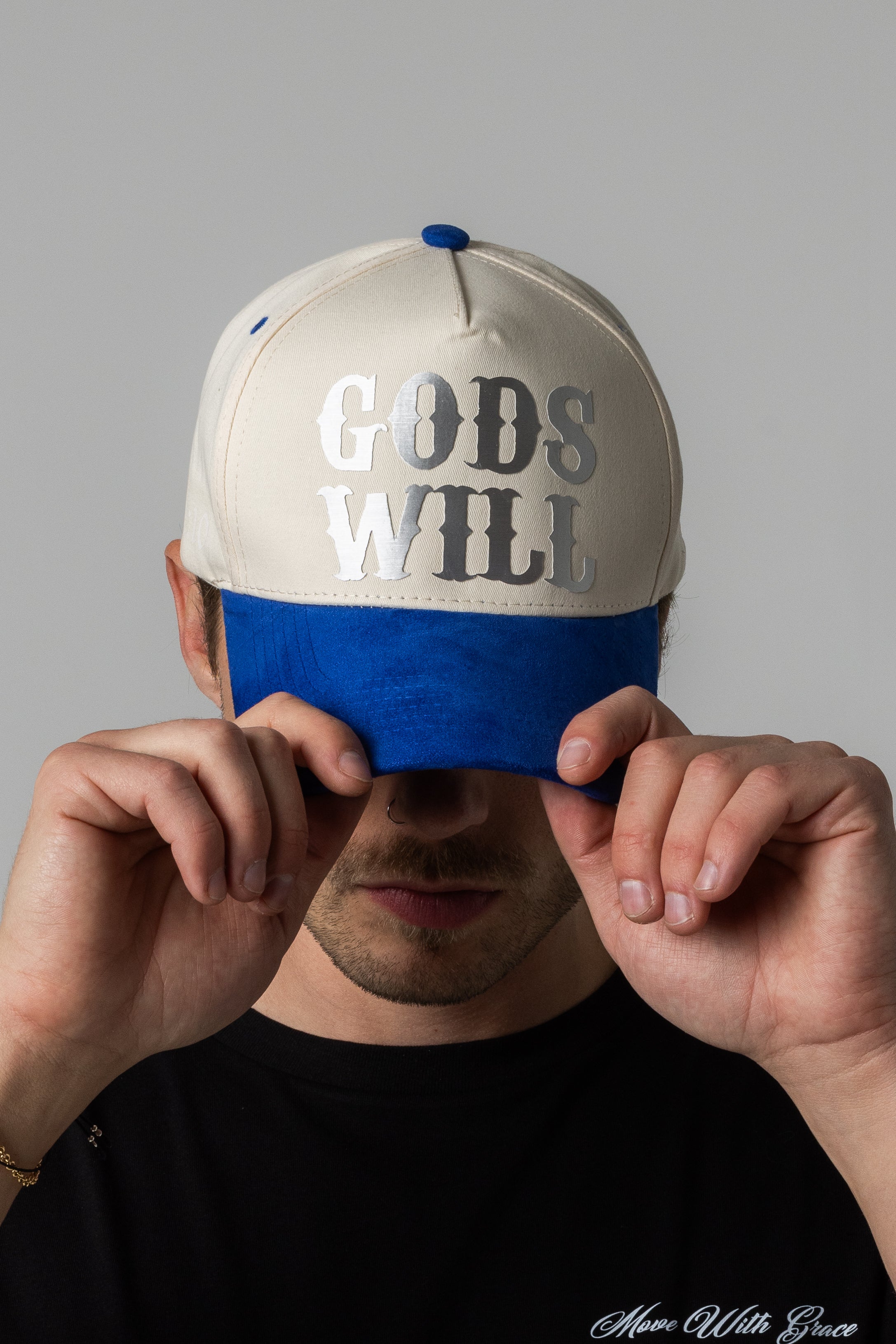 GODS WILL SUEDE HAT - OFF WHITE/ROYAL